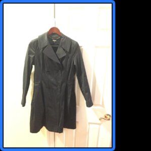 ✨DKNY Coated Trench Coat Dark Navy Blue Size Small (S) Double-Breasted Rain✨